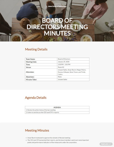free restaurant minutes of meeting of directors template