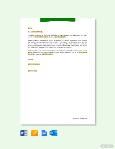 free school board resignation letter template