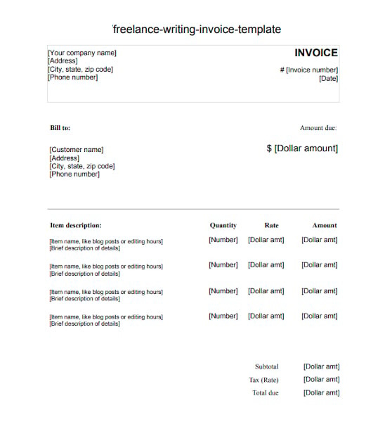 freelance writing tax invoice