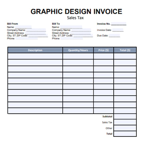 graphic design sales tax invoice template