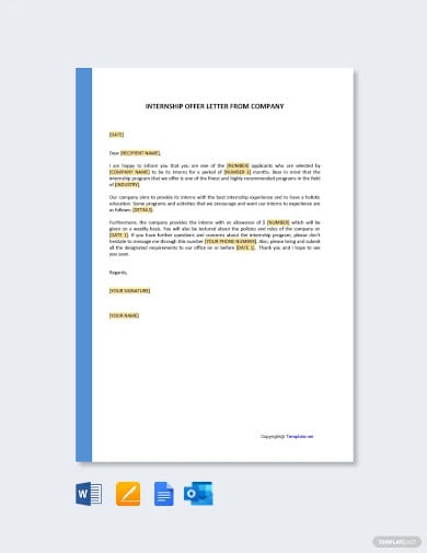 internship offer letter from company template