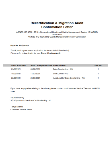 inventory supplier audit confirmation letter