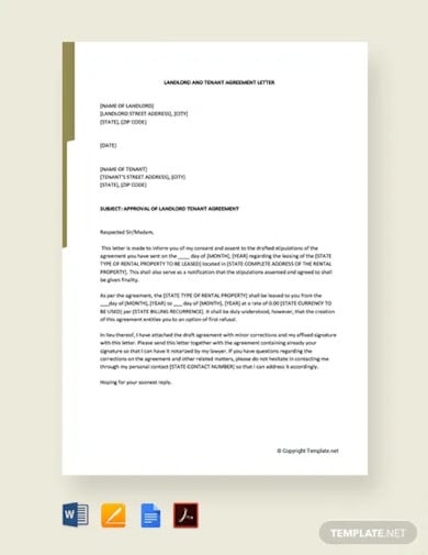 landlord and tenant agreement letter template
