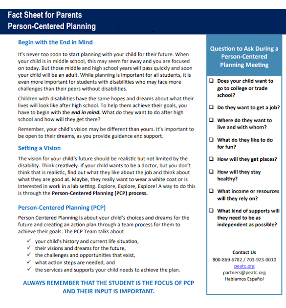 person centered planning fact sheet for parents