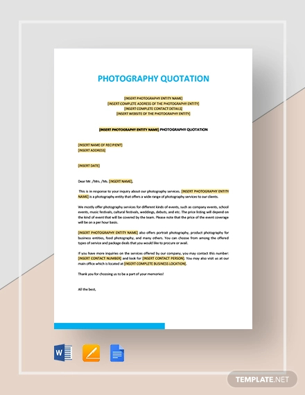 photography quotation template