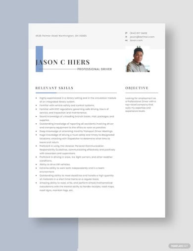 professional driver resume template