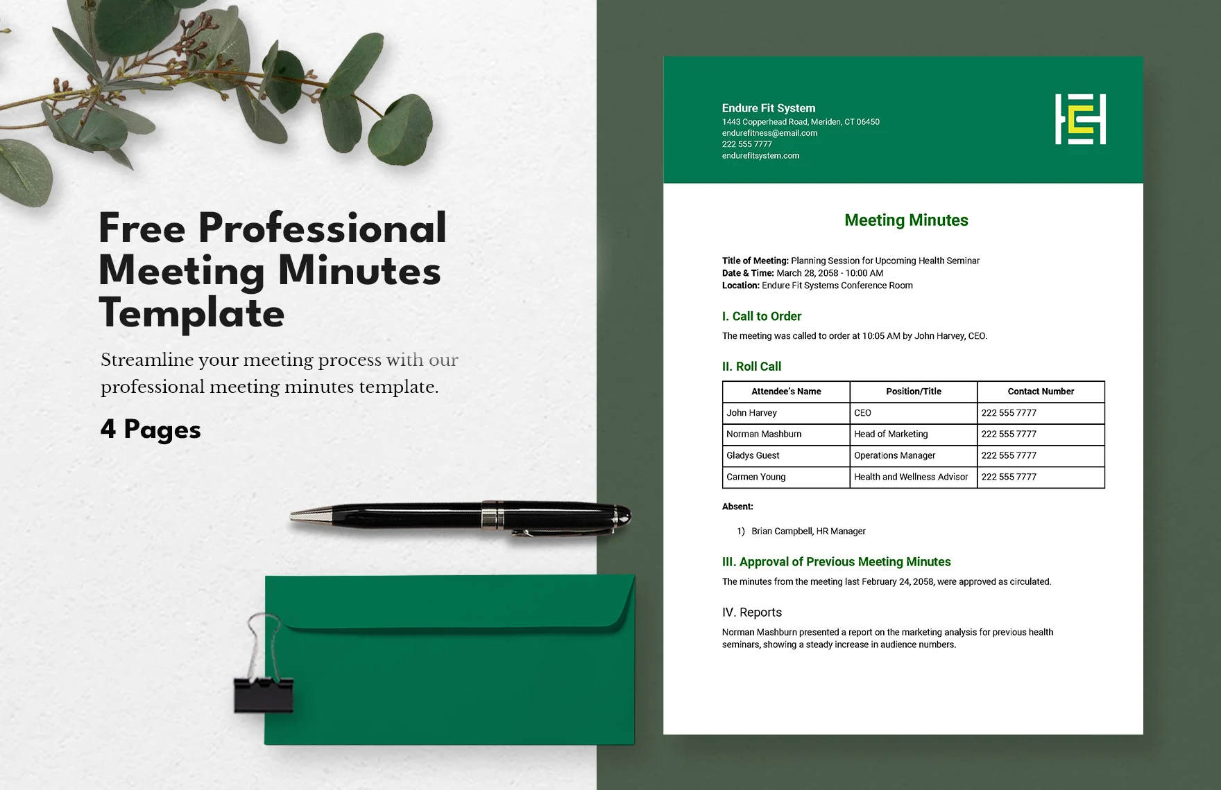 professional meeting minutes template