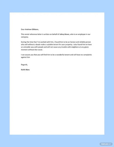 reference letter for landlord from employer