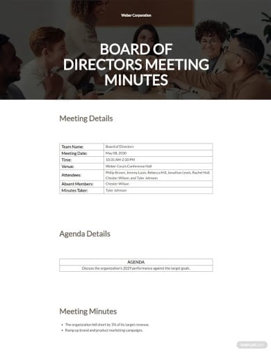 sample board of directors meeting minutes template