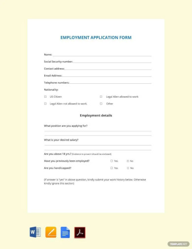 sample employment application form template