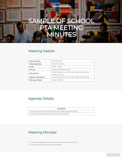 sample minutes of school pta meeting template