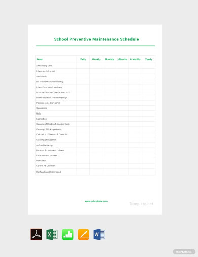 sample preventive maintenance schedule template