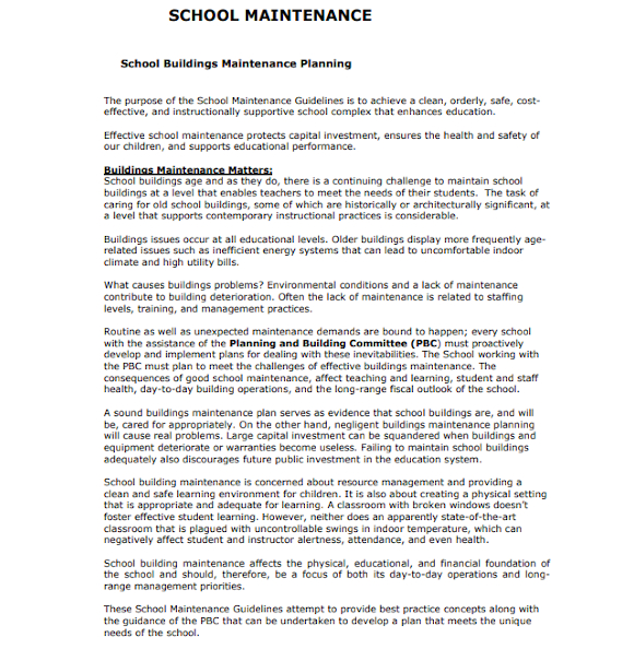 school maintenance schedule