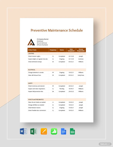 simple preventive maintenance schedule template