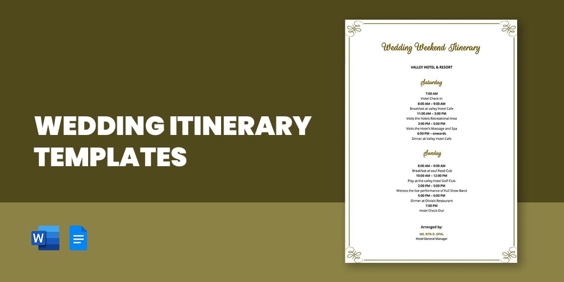 wedding itinerary templates