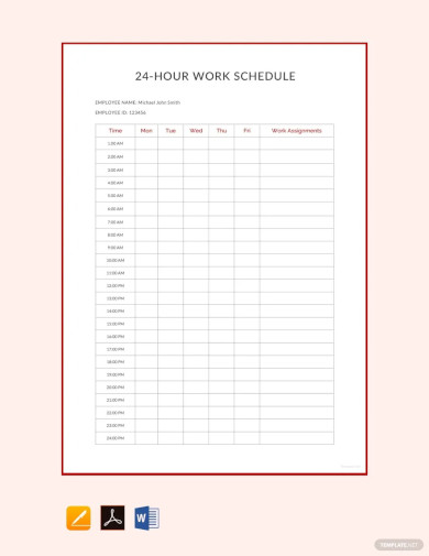 hour work schedule template