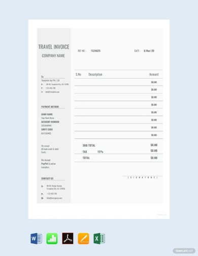 blank travel invoice template