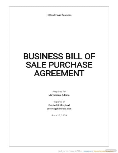 business bill of sale purchase agreement template