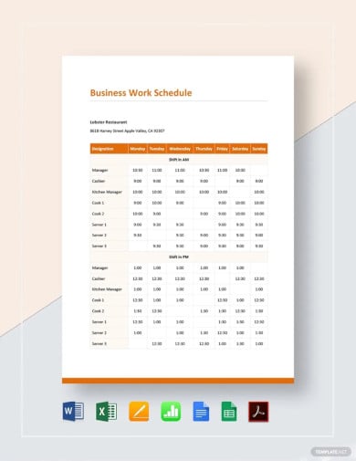 business work schedule template