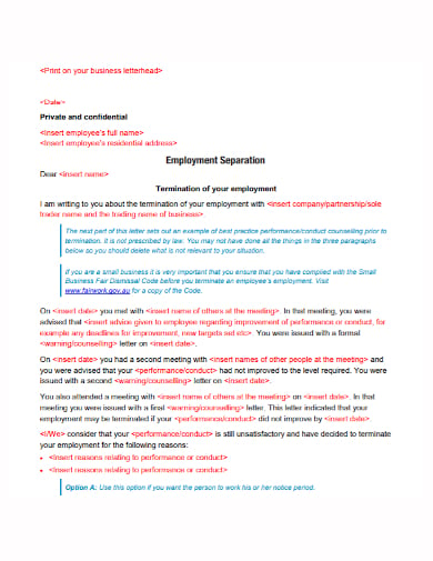 employment separation letter template