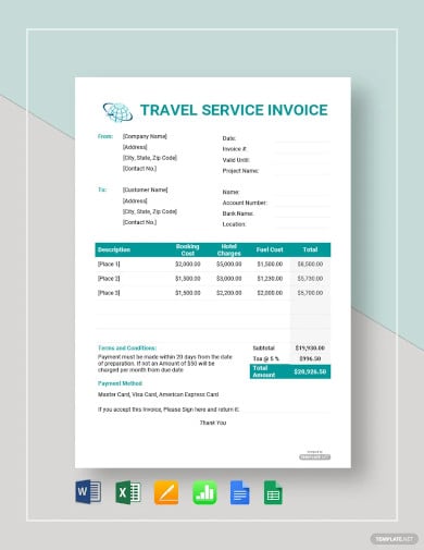 free sample travel service invoice template