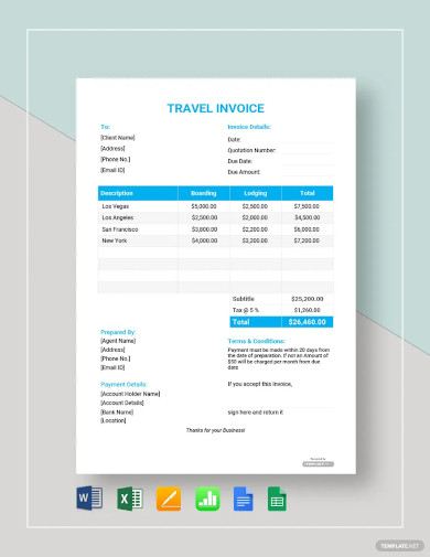 free travel invoice format template