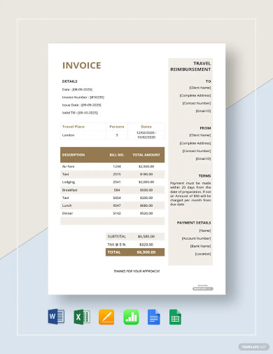 free travel reimbursement invoice template