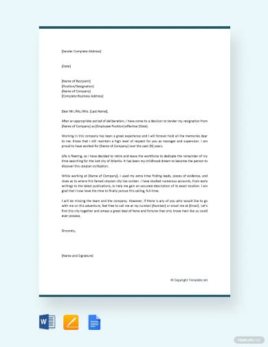 funny retirement resignation letter template