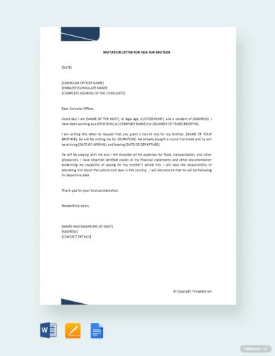 invitation letter for visa for brother template