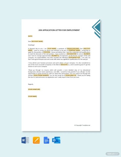 job application letter for employment templates