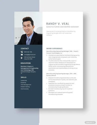 manufacturing engineering manager resume template