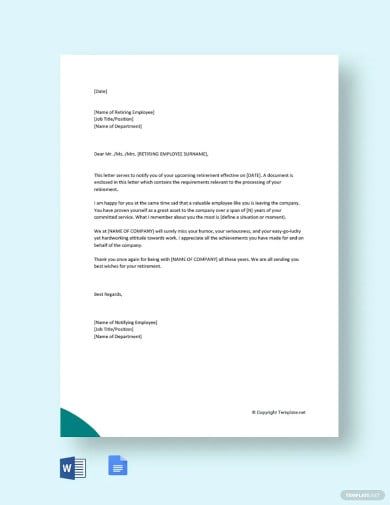 notice of retirement letter to employee template