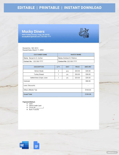 19+ Restaurant Receipt Templates - Free PDF, DOC Format Download