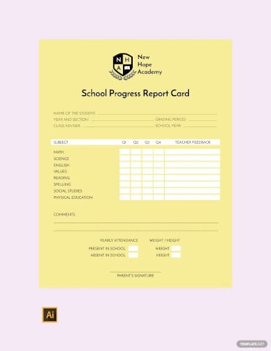 school progress report card template