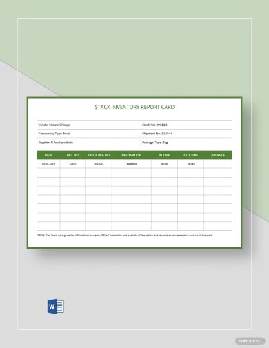 stack inventory report card template