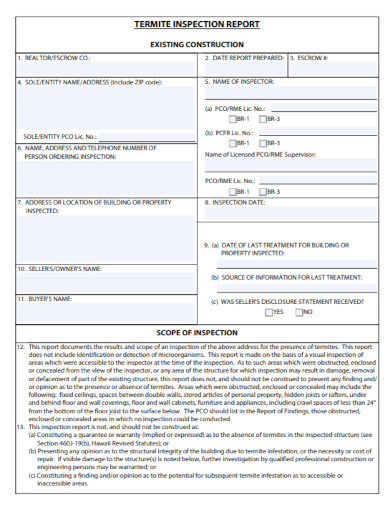 Termite Report Example 23+ Sample Inspection Report Templates- Docs, Word, Pages