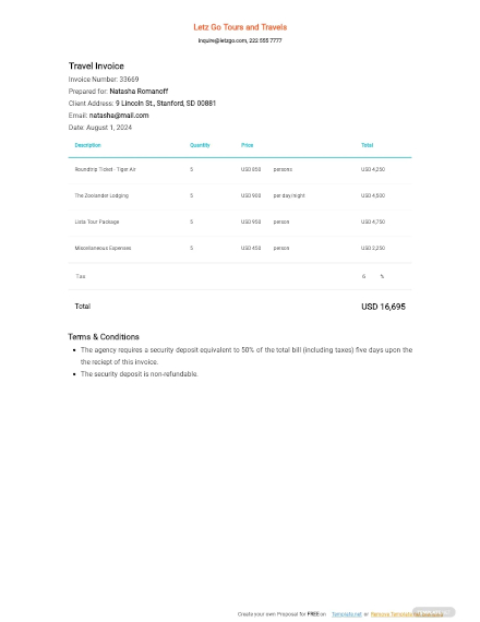 tour and travel invoice template