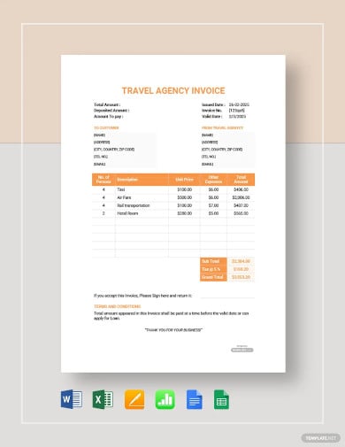 travel agency company invoice template