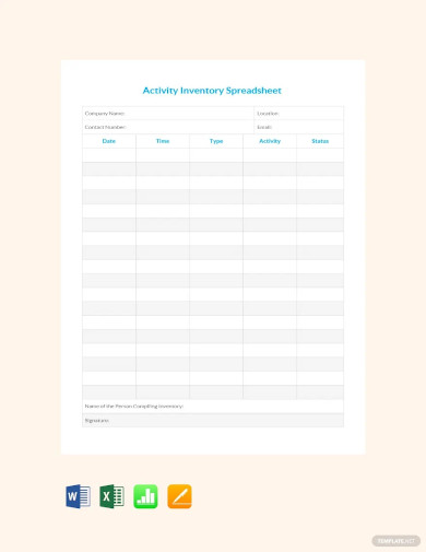activity inventory spreadsheet template