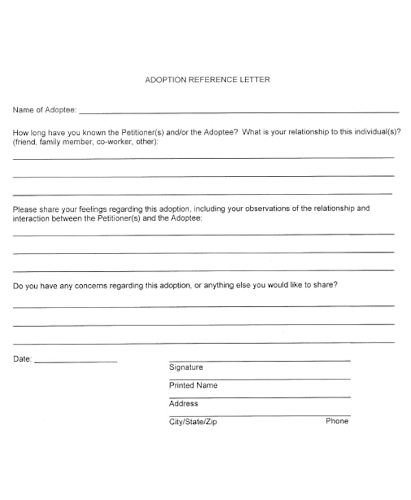 adult daughter adoption reference letter