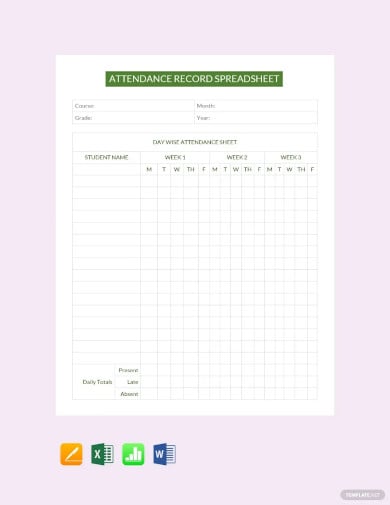 attendance record spreadsheet template