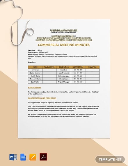 commercial construction meeting minutes template