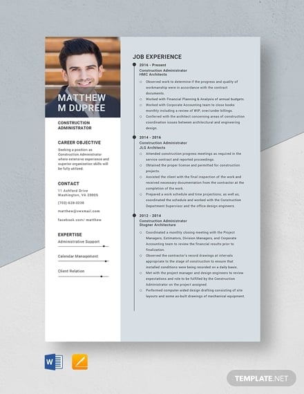 construction administrator resume template