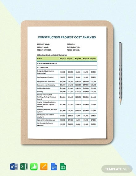 construction project cost analysis template