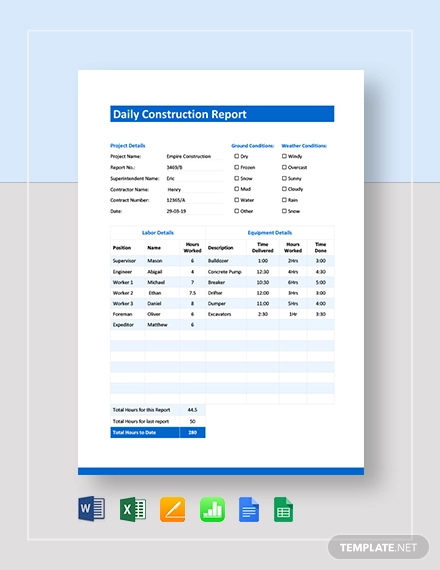 10+ FREE Construction Daily Report Templates - Google Docs, Word, Pages ...