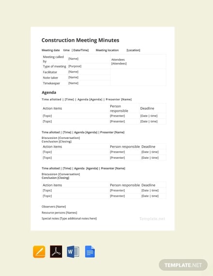 free construction meeting minutes template