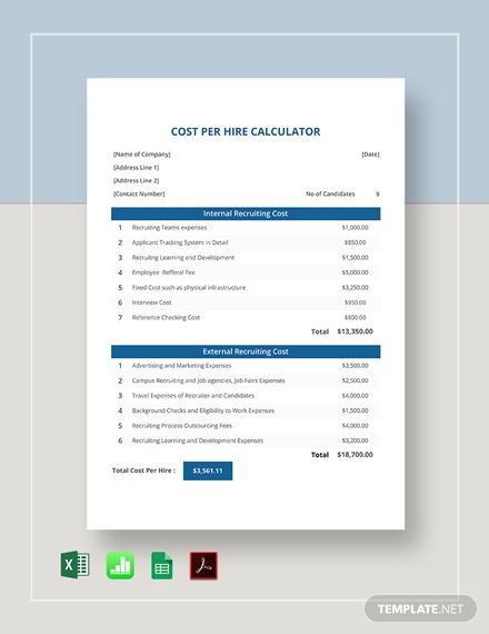 free cost per hire calculator template