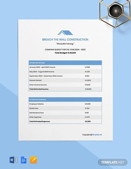 free sample construction budget template