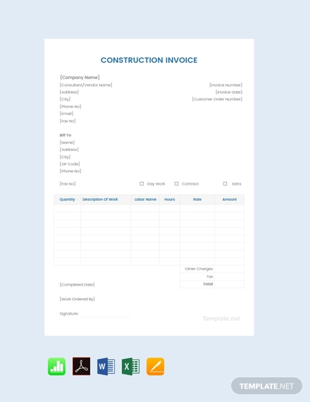 Construction Invoice Template 18  Free Word Excel PDF Format Download