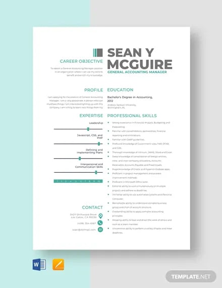 general accounting manager resume template